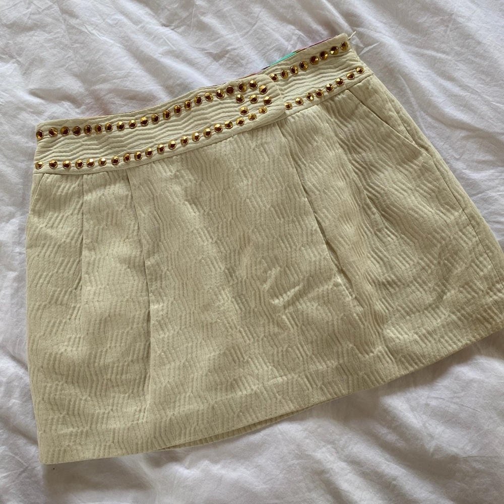Milly of NY Quilted Gold Studded Mini Skirt